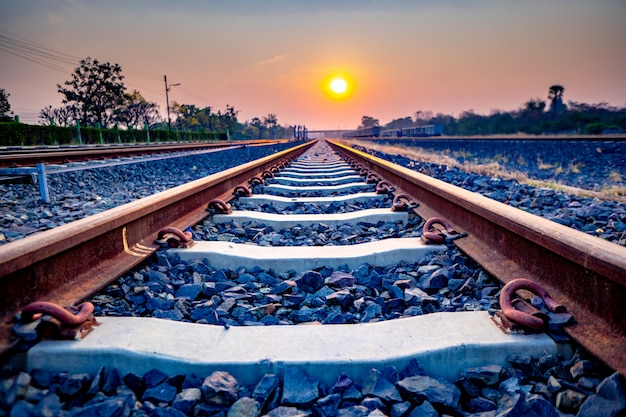 Railway of train of morning in countryside 