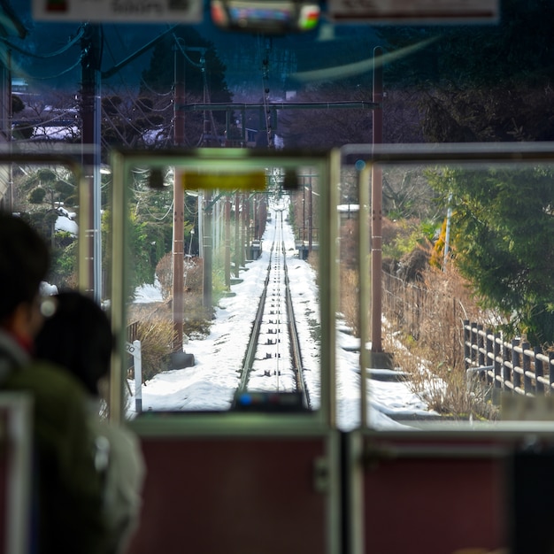 Railway train with snow in japan