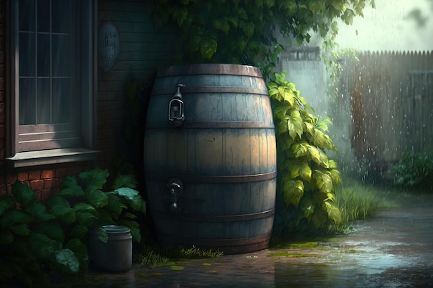 Rain barrel bad weather AI generated