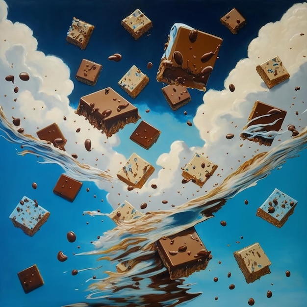 Rain of chocolates in oil painting