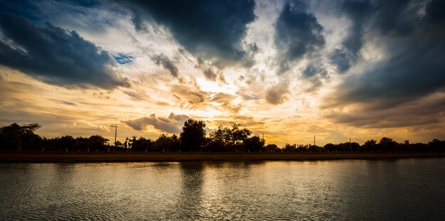 Rain cloud in sunset