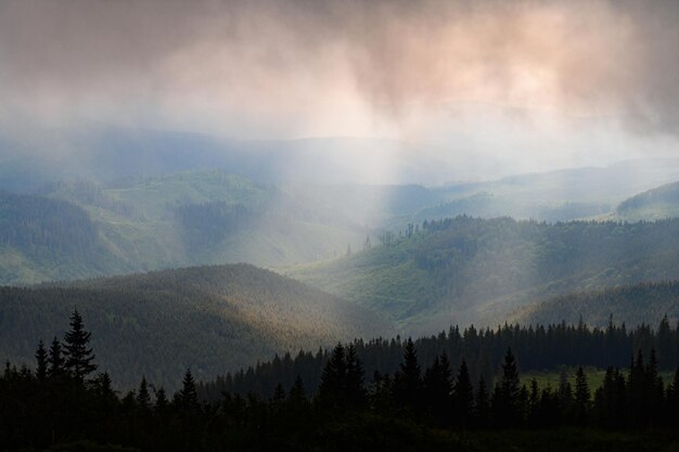 Rain clouds in the Carpathians overcast Mount Petros