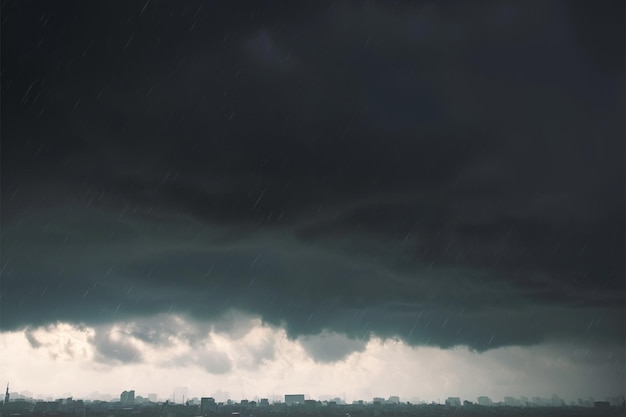 Rain clouds and dark sky over city background in rainy season