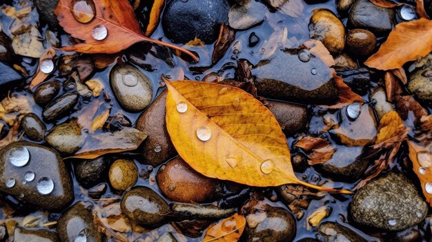 雨の滴に覆われた秋の葉