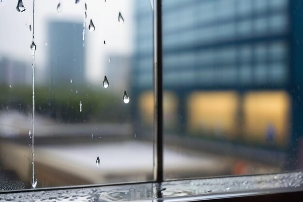 Rain drop on window glads with blur view in city