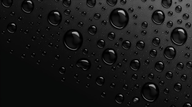 Rain droplets on black window background Abstract wet texture scattered pure aqua blobs pattern Background with reflections of light on dark glass Realistic 3D modern illustration