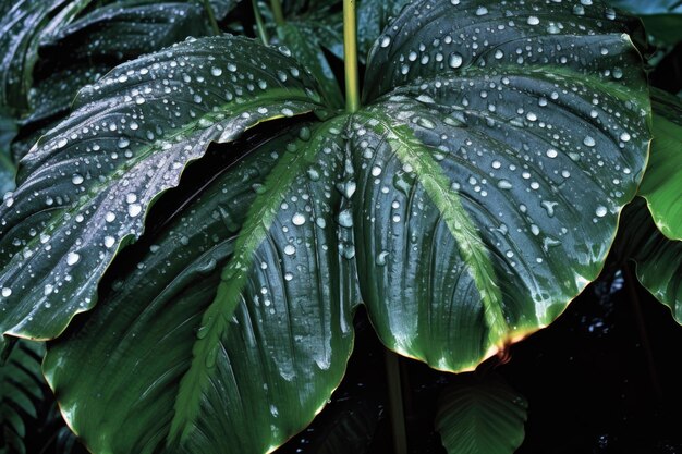 Photo rain droplets on large tropical leaves