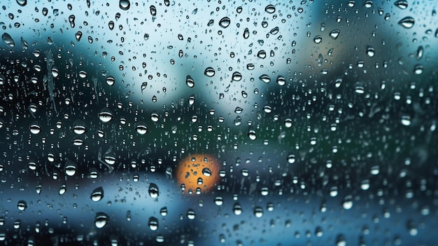 자동차 유리창에 비가 떨어지는 추상적인 배경 은 필드 깊이