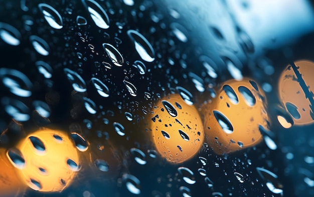 車の窓に雨が降る