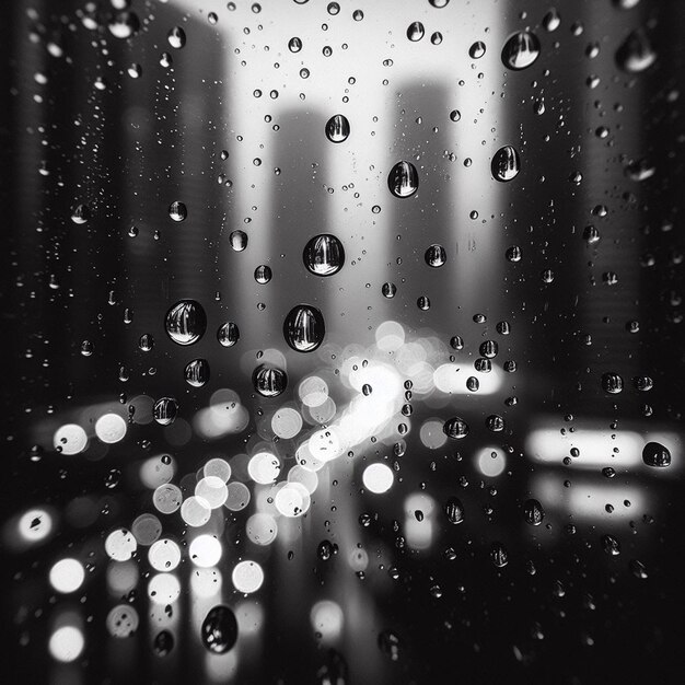 Rain drops on glass black background