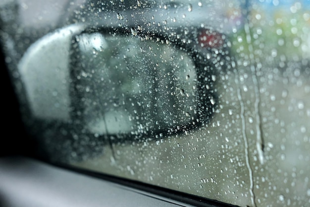 Photo rain drops taken from inside a car