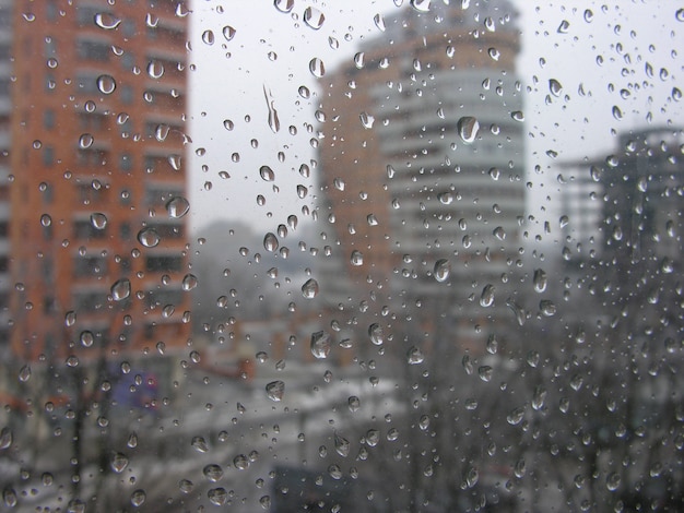 窓ガラスに雨が降る