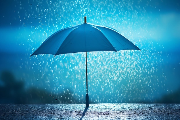 Rain drops on a window with a blue sky in the background