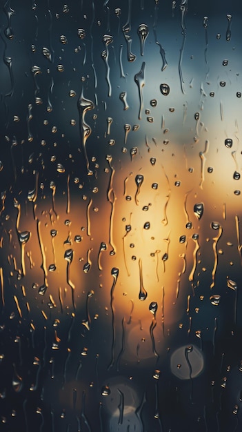 Rain Drops on Window with Street Light in Background