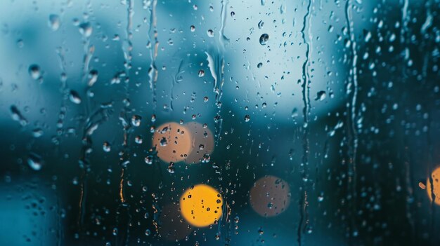 Rain Drops on Window With Street Lights in Background