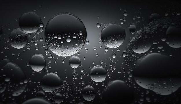 暗い窓の表面に光が反射する雨滴の抽象的なウェットテクスチャ散乱パターン