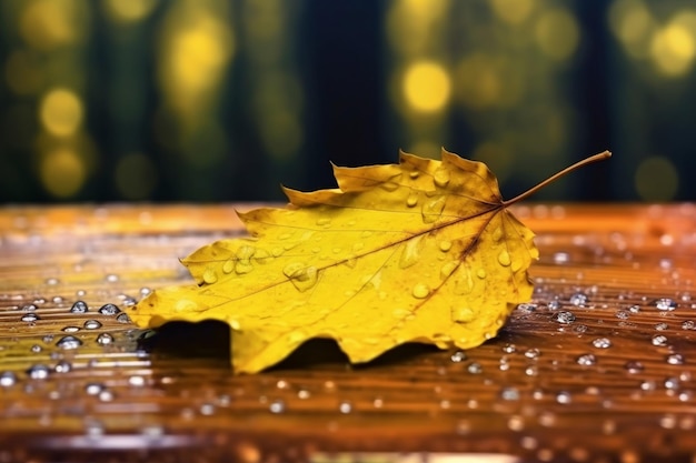 rain fall on yellow leaf