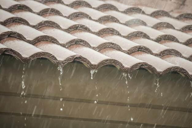 Rain falling down from the house roof