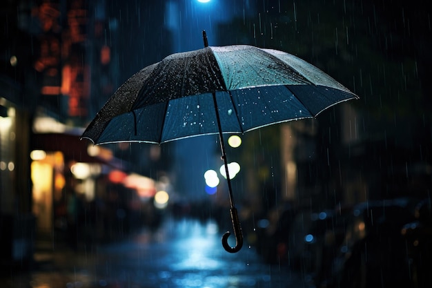 Rain falling on an umbrella