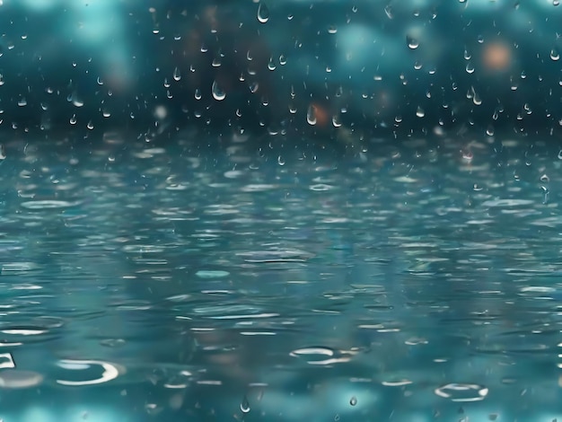 Rain falling water drops and puddle ripples on transparent background Shower droplets storm or d