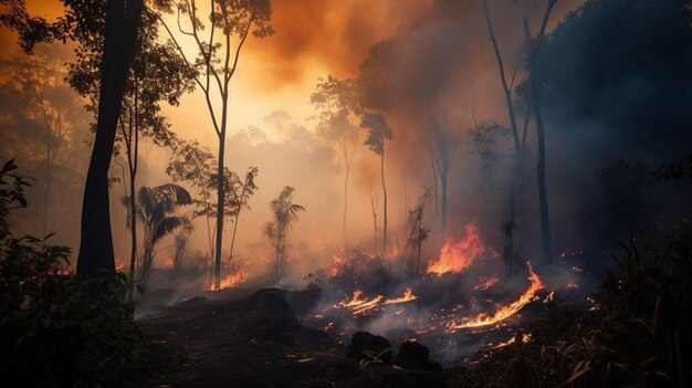 Rain forest fire disaster is burning