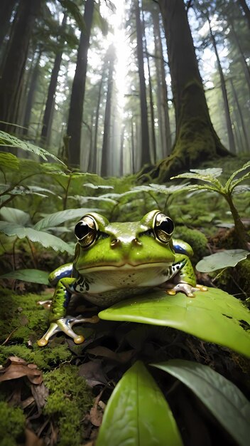 Rain forest green frog illustration wallpaper background