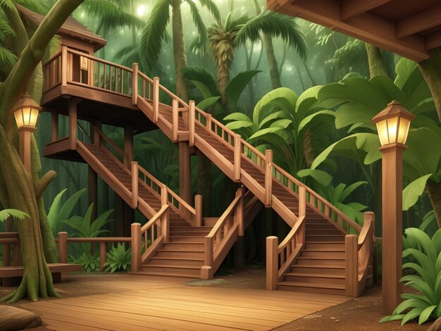 Rain forest wooden stair