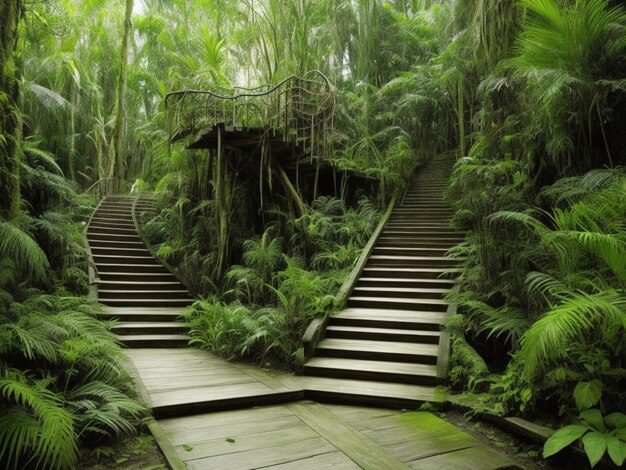 Rain forest wooden stair