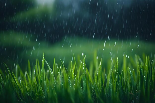 rain in grass natural view