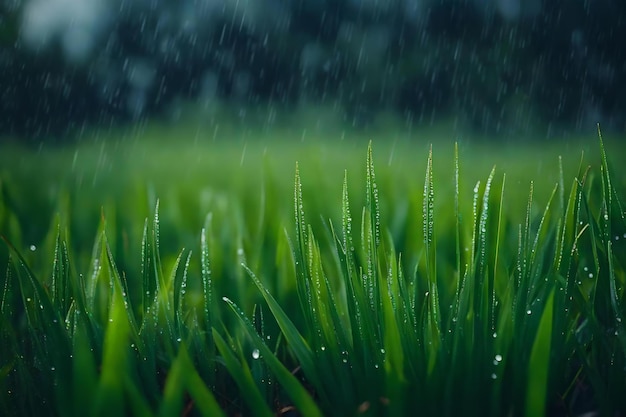 rain in grass natural view