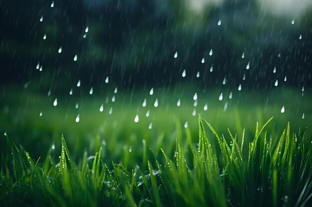 rain in grass natural view