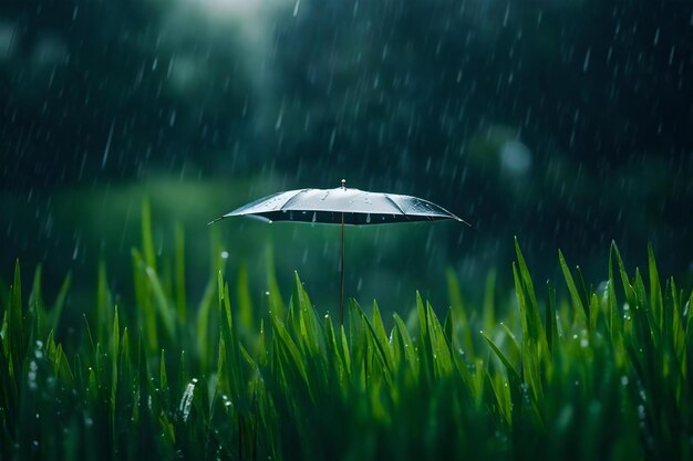 草の自然の景色に雨が降る