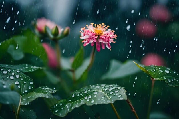 写真 花の自然の景色に雨が降る