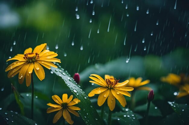 写真 花の自然の景色に雨が降る