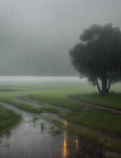 Photo rain is pouring down on the countryside