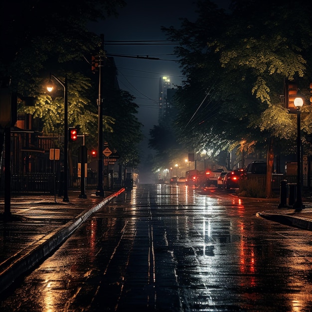 Foto pioggia sulla strada nella notte buia