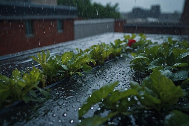 Photo rain on a rooftop garden