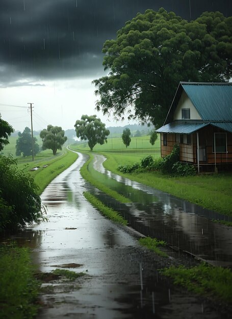 Rain in a rural picturesque setting Generate A I