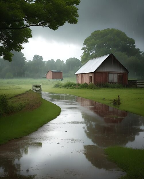 Rain in a rural picturesque setting Generate A I