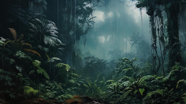 Rain in the tropical forest