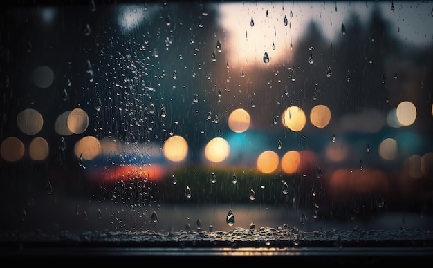 ぼかし効果のある窓ガラスの後ろの雨