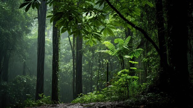 생명의 숨소리: 울창한 숲이 신선한 초록색으로 꽃을 피운다.