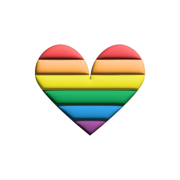 Simbolo lgbt cuore 3d arcobaleno su sfondo bianco