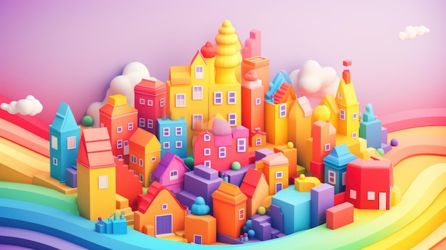 Rainbow 3d isometric city vibrant background