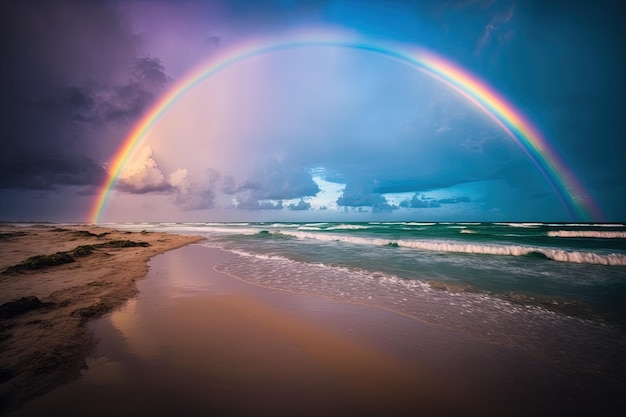 A rainbow appears over the ocean as a storm rolls in generative AI