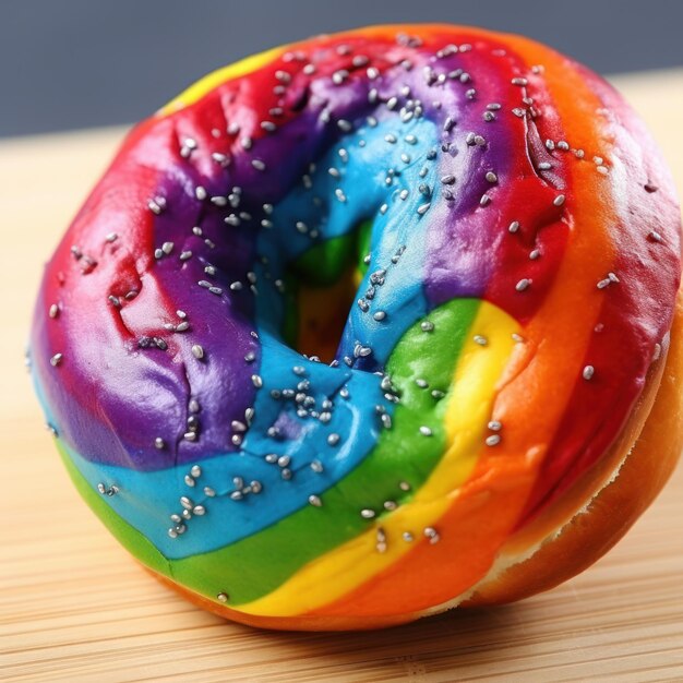 Foto bagel arcobaleno bagel colorato con colori vivaci spesso con formaggio a crema