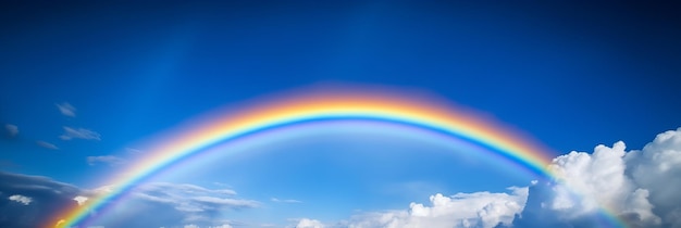 Rainbow on blue sky background beautiful rainbow cloudy sky after rain generative ai