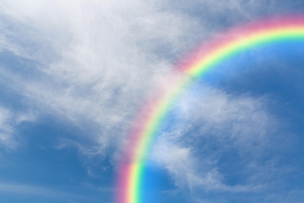 rainbow and blue sky background.