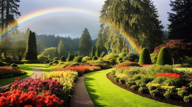 Photo rainbow over a botanical garden