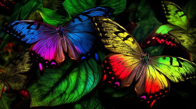 A rainbow of butterflies is seen in this image.